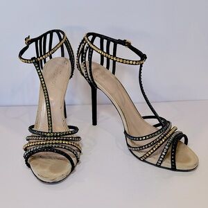 Sergio Rossi Black Multi Color Rhinestone High Heel Sandal, Size 38.5